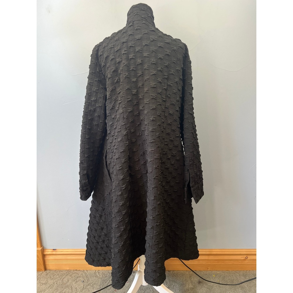 Kedem Sasson Black Textured Button Front Duster Overcoat Lagenlook Steampunk - Picture 9 of 13